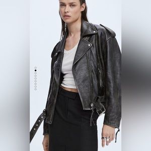 Mango Alexa Oversized Leather Jacket Size Small